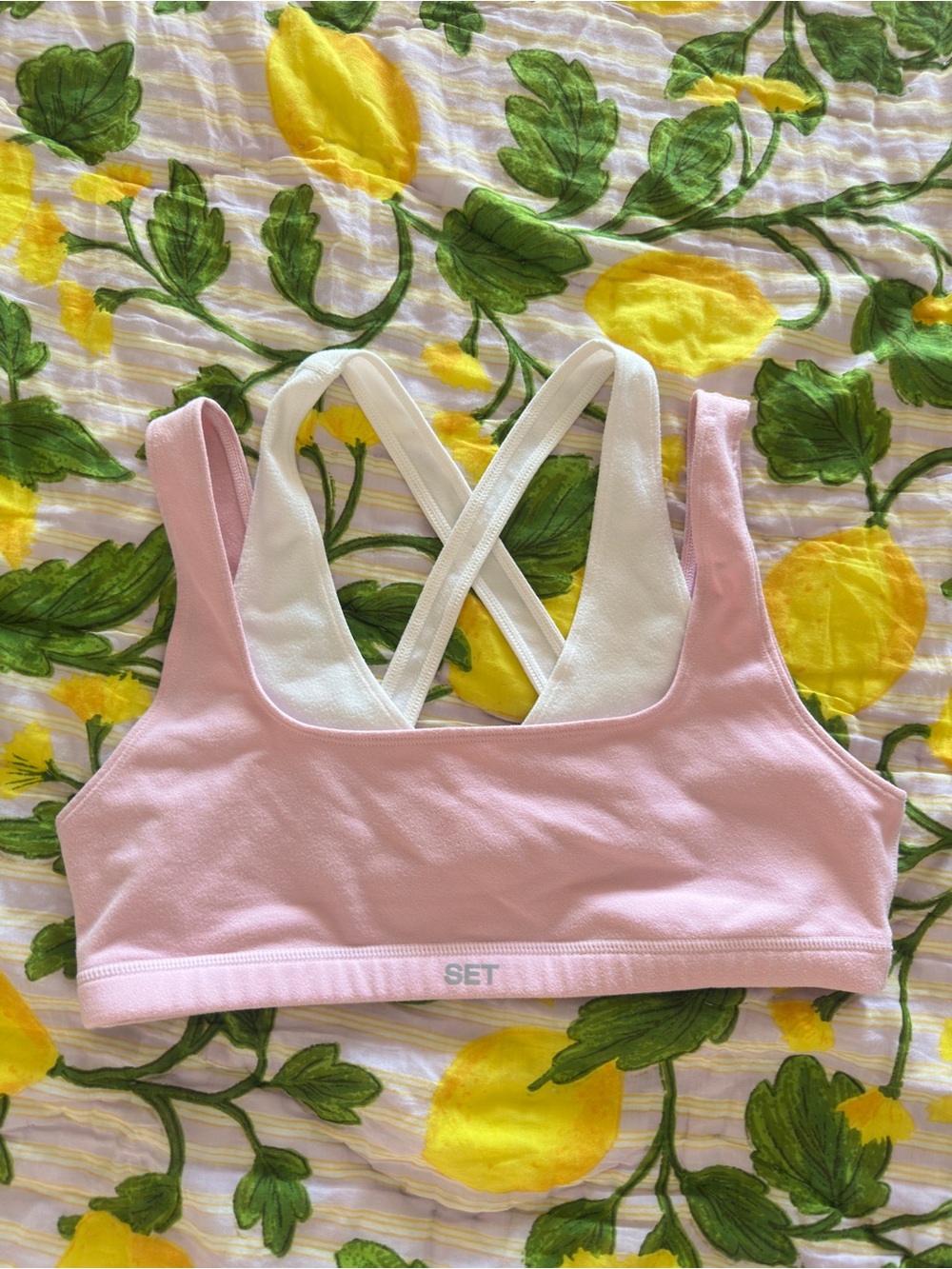 SET Active Light Pink Cross-Back Sports Bra with White Straps